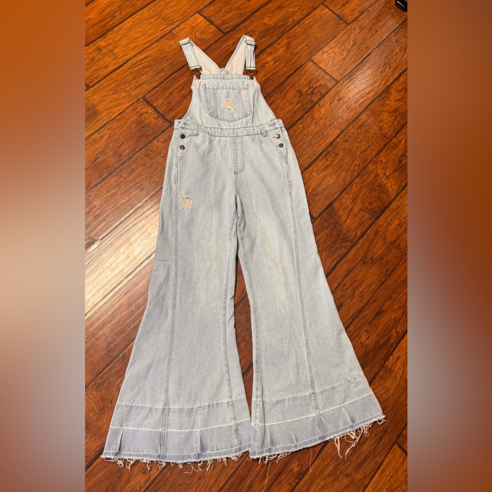 Three Bird Nest-NWOT-Milly Distressed Hem Wide Leg Overall (MED) - Picture 3 of 6